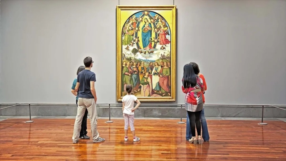 a group of people standing in a room