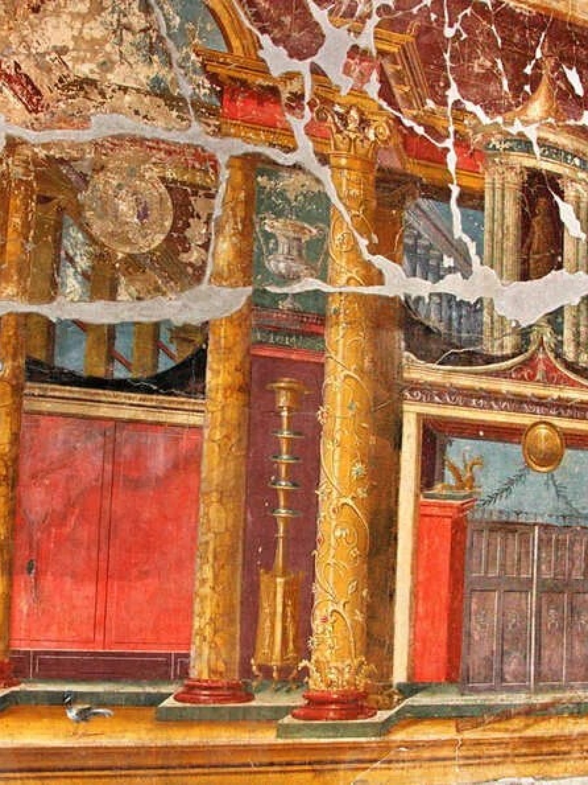 a close up of an old building