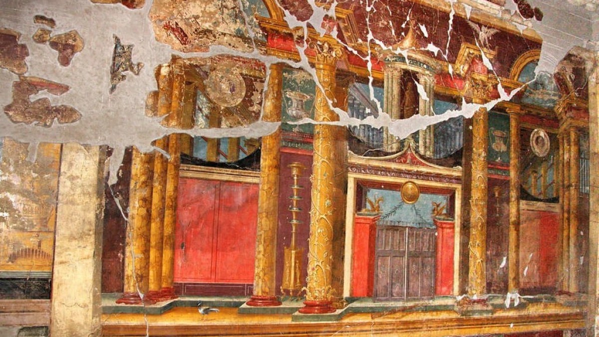 a close up of an old building