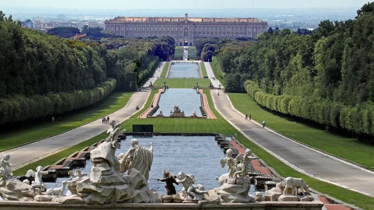 Palace of Caserta over a body of water