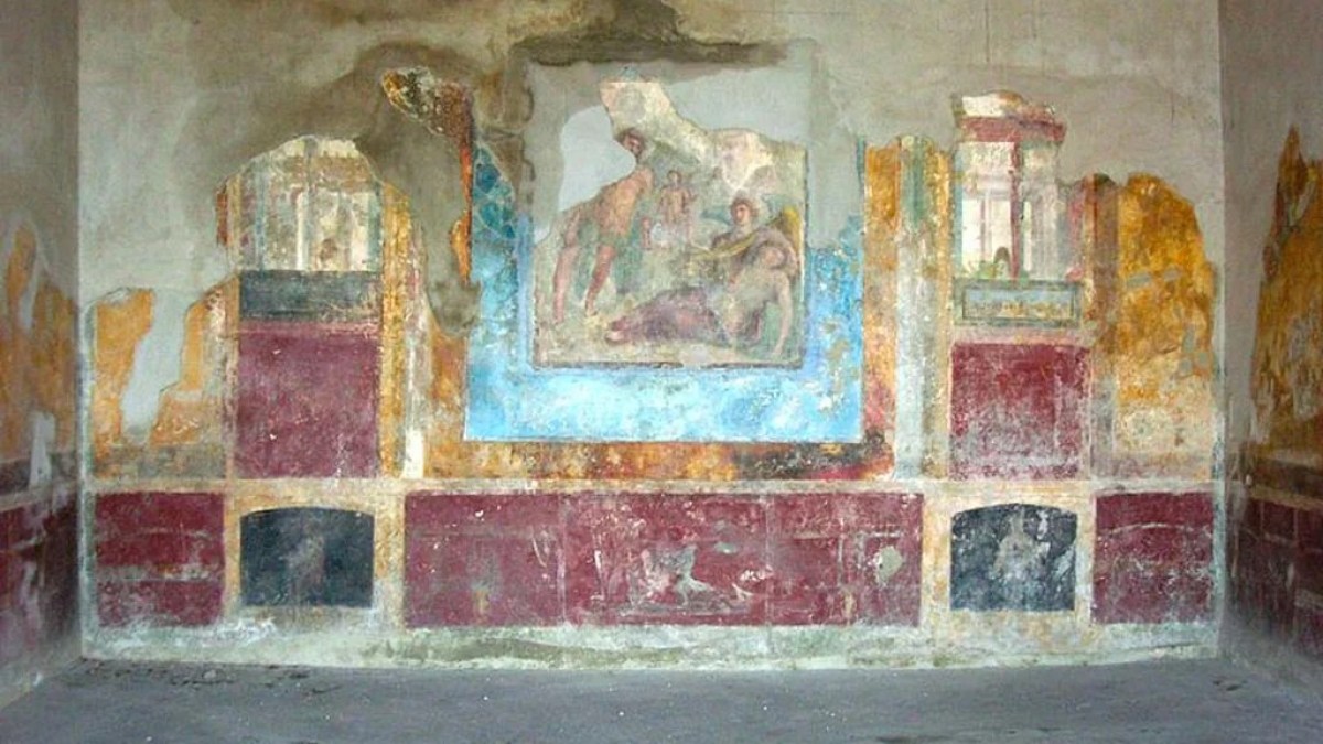 a painting of a brick building